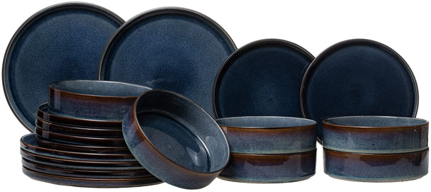 Cosy & Trendy Geschirrset Quintana Blue 18-teilig / 6 Personen - 6 Speiseteller, 6 Suppenteller und 6 Frühstücksteller