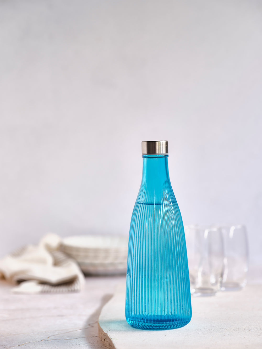 Cosy & Trendy Wasserkaraffe Atla – mit Edelstahlverschluss – Glas – Azurblau – 1 Liter