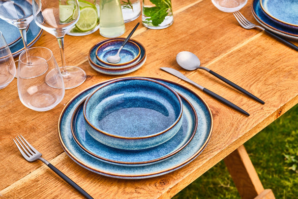Cosy & Trendy Geschirrset Jade Indigo 12-teilig / 4 Personen - 4 Dinner-Teller, 4 Frühstücksteller und 4 Schalen