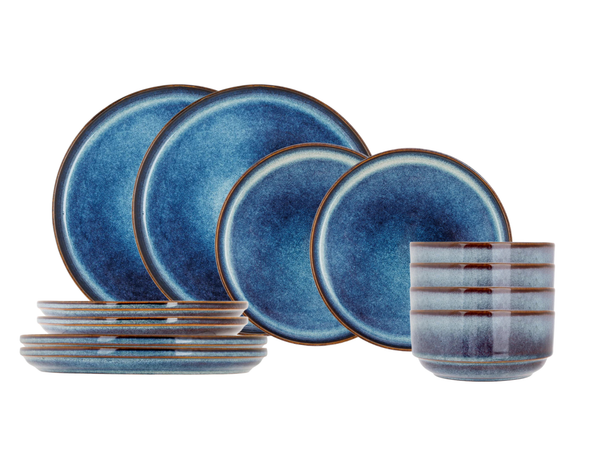 Cosy & Trendy Geschirrset Jade Indigo 12-teilig / 4 Personen - 4 Dinner-Teller, 4 Frühstücksteller und 4 Schalen