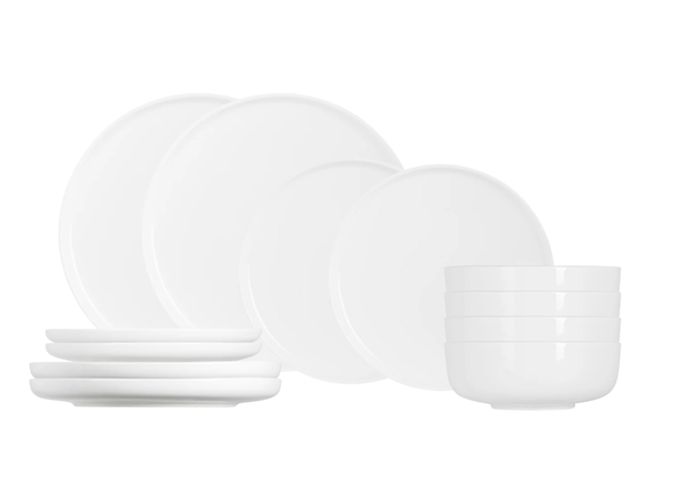 Cosy & Trendy Geschirrset Moon White 12-teilig / 4 Personen - 4 Dinner-Teller, 4 Frühstücksteller und 4 Schalen