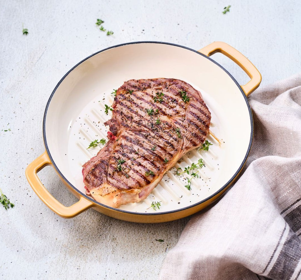 Cosy & Trendy Grillpfanne Fontestic aus Gusseisen Amber Gold Ø 28 cm – emaillierte Antihaftbeschichtung – geeignet für alle Herdarten