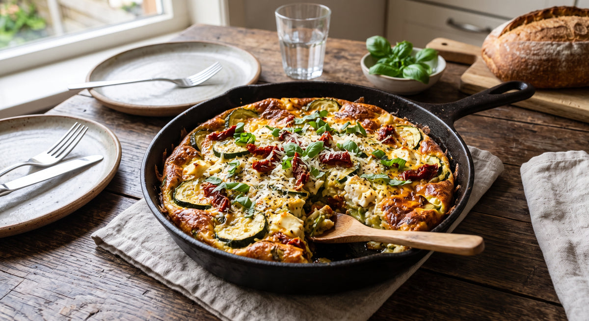 Een smakelijke oven-frittata die je zo op tafel zet.