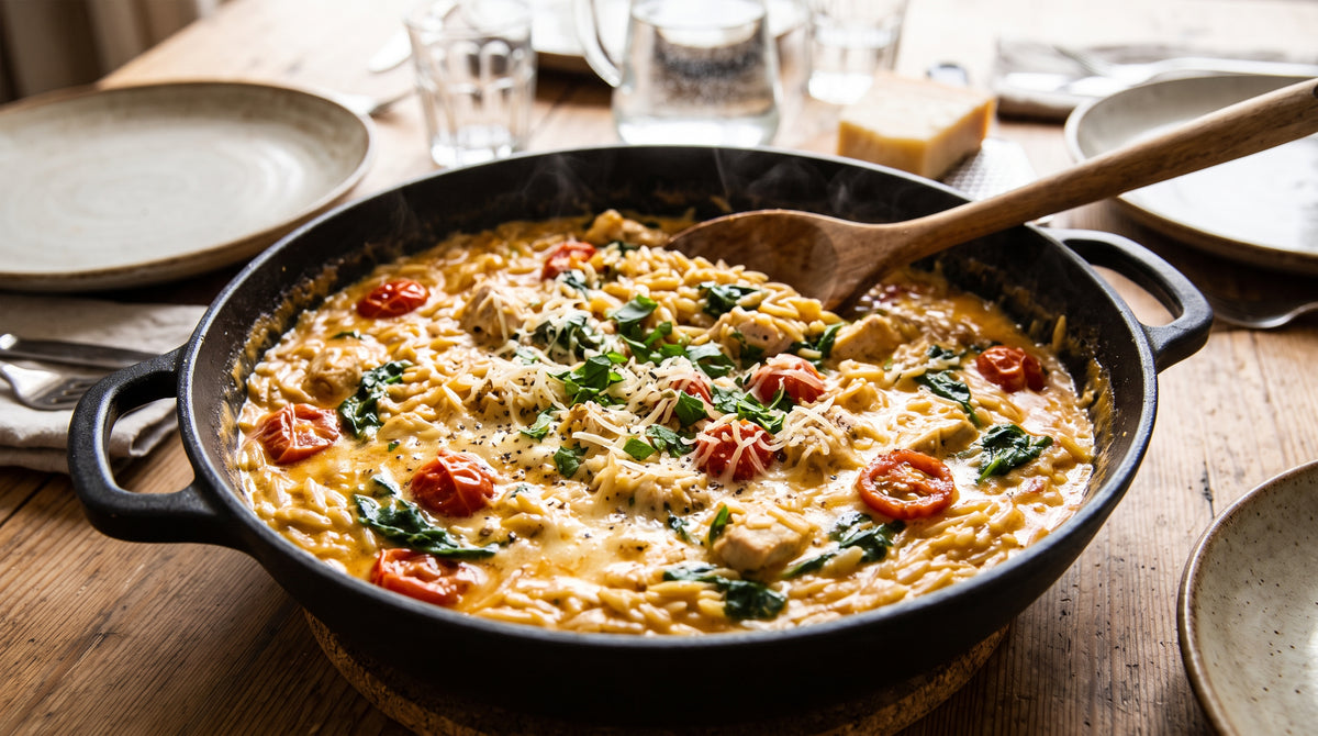 Cremig, schnell und günstig: dieses One-Pan-Gericht steht in 25 Minuten auf dem Tisch.