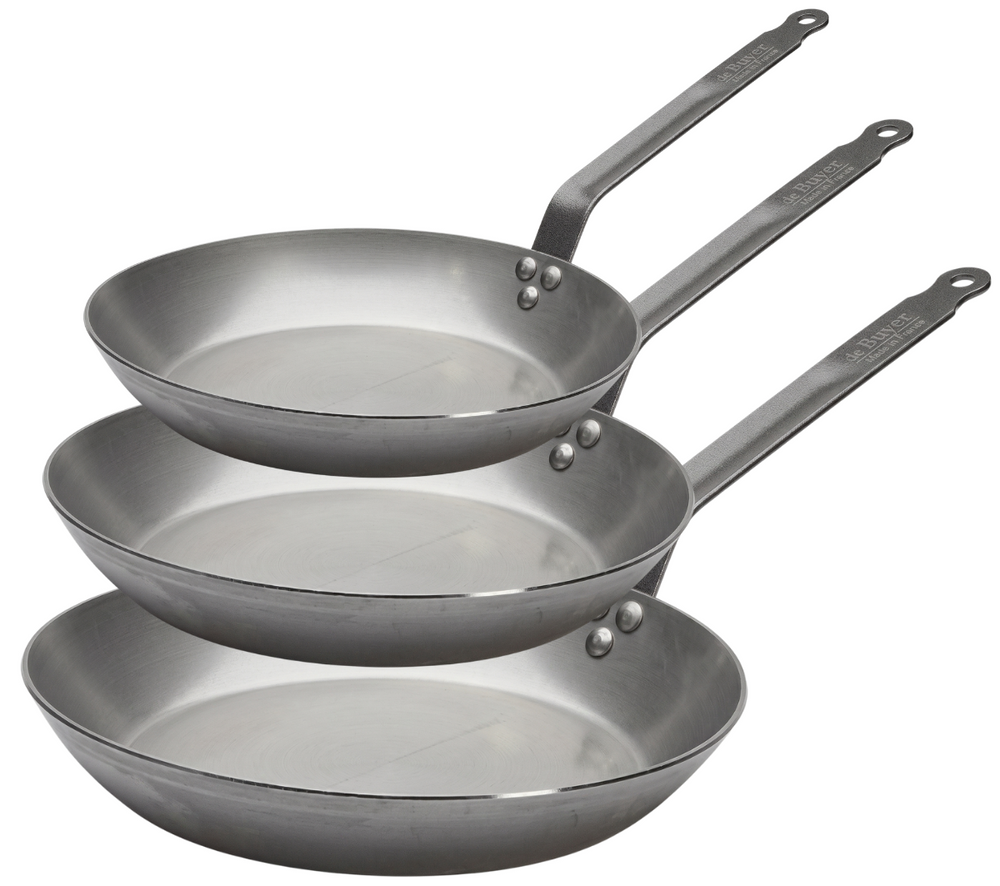De Buyer Bratpfannenset Lyonnaise Carbone Plus 3-teilig - Stahlblech - ø 20, 24 & 28 cm - ohne Antihaftbeschichtung