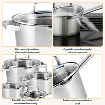 Sola Topfset Diamond 5-teilig – Edelstahl – downdraft-geeignet – Kochtöpfe Ø 16, 18, 20, 24 cm & Stieltopf Ø 16 cm – geeignet für alle Herdarten