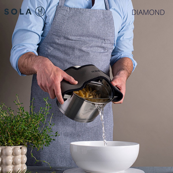 Sola Topfset Diamond 5-teilig – Edelstahl – downdraft-geeignet – Kochtöpfe Ø 16, 18, 20, 24 cm & Stieltopf Ø 16 cm – geeignet für alle Herdarten