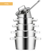 Sola Topfset Diamond 5-teilig – Edelstahl – downdraft-geeignet – Kochtöpfe Ø 16, 18, 20, 24 cm & Stieltopf Ø 16 cm – geeignet für alle Herdarten
