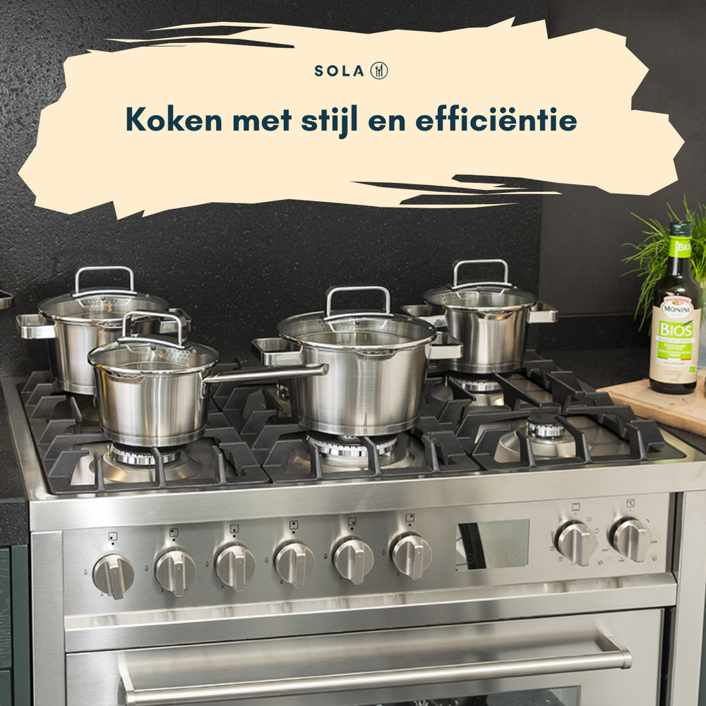 Sola Topfset Diamond 5-teilig – Edelstahl – downdraft-geeignet – Kochtöpfe Ø 16, 18, 20, 24 cm & Stieltopf Ø 16 cm – geeignet für alle Herdarten