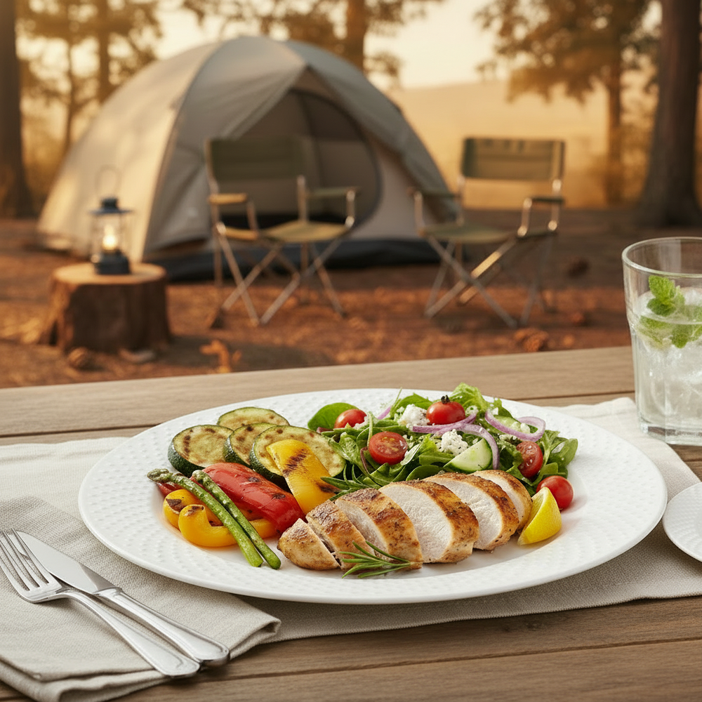 Cookinglife Geschirrset CampVibe - Kunststoff 12-teilig / 4 Personen - 4 Dinner-Teller, 4 Frühstücksteller und 4 Schalen