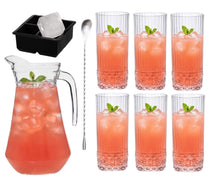 Cocktail-Set Dolle Mina - Karaffe 1,6 L mit 6 Longdrinkgläsern 490 ml, Barlöffel & Eiswürfelform