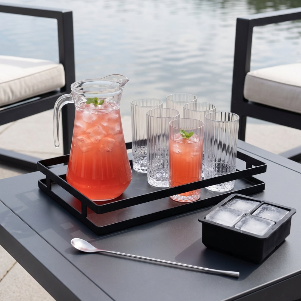 Cocktail-Set Dolle Mina - Karaffe 1,6 L mit 6 Longdrinkgläsern 490 ml, Barlöffel & Eiswürfelform