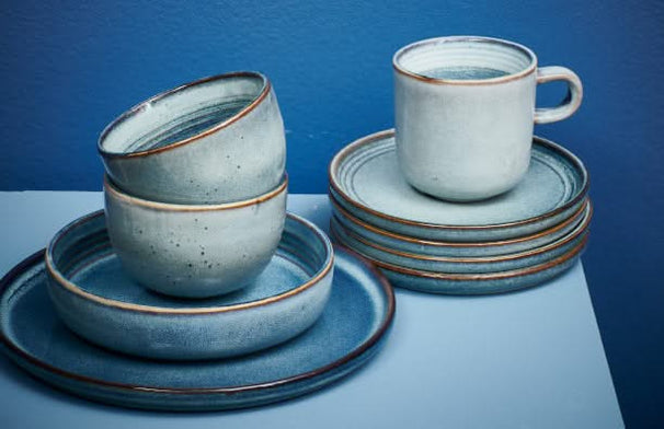 ONA Geschirrset Duna Blue - 12-teilig / 4 Personen - 4 Speiseteller, 4 Frühstücksteller und 4 Schalen