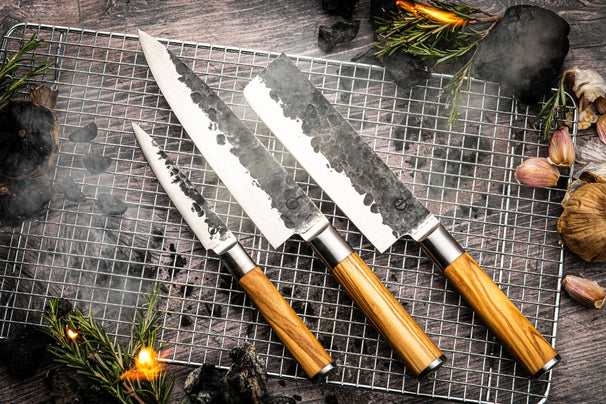Forged Messerset Olive - 3-teilig - Kochmesser, Hackmesser und Universalmesser