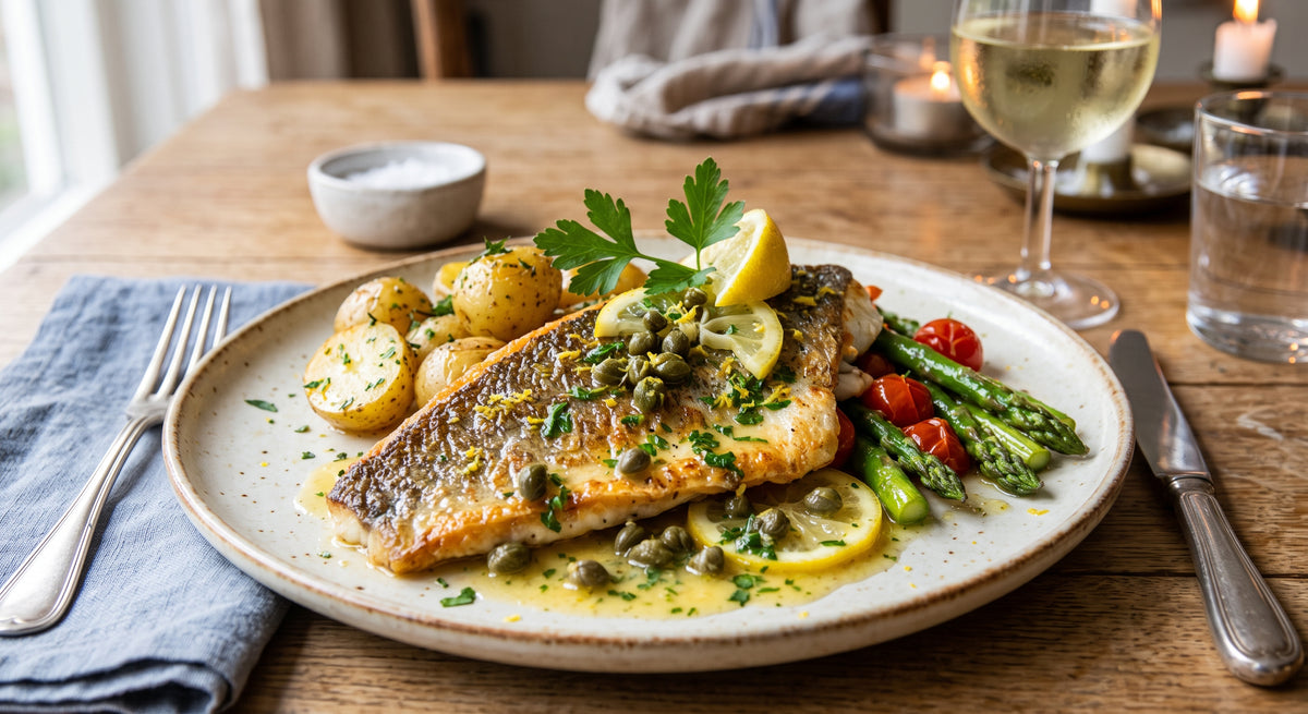 Knusprige Haut, saftiges Fischfleisch und eine frische Buttersauce. So einfach kann Fisch sein.