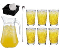 Cocktail-Set Gelbe Peter - Karaffe 1,6 L mit 6 Longdrinkgläser 470 ml, Barlöffel & Eiswürfelform