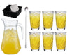Cocktail-Set Gelbe Peter - Karaffe 1,6 L mit 6 Longdrinkgläser 470 ml, Barlöffel & Eiswürfelform