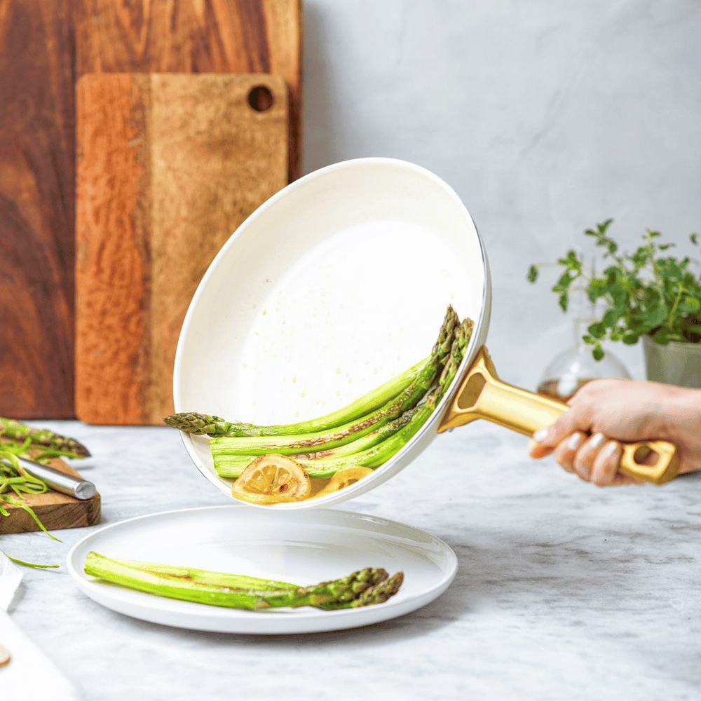 GreenPan Topfset Padova Reserve Cremeweiß 6-teiliges – Keramik-Antihaftbeschichtung – Kochtopf ø 24 cm, Stielkasserolle ø 18, 20 cm, Bratpfanne ø 20, 28 cm und Sauteuse ø 24 cm