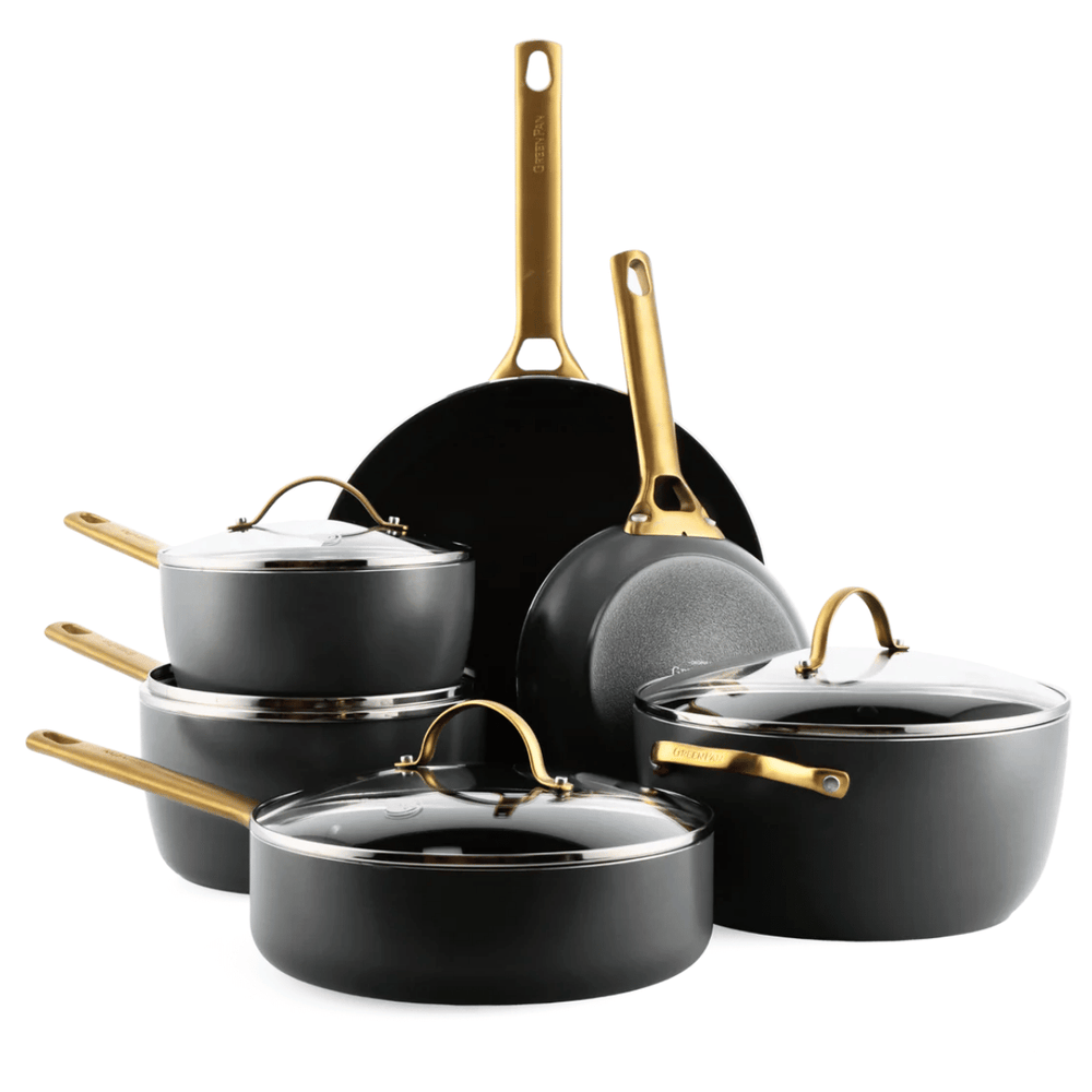 GreenPan Topfset Padova Reserve Schwarz 6-teiliges – Keramik-Antihaftbeschichtung – Kochtopf ø 24 cm, Stielkasserolle ø 18, 20 cm, Bratpfanne ø 20, 28 cm und Sauteuse ø 24 cm