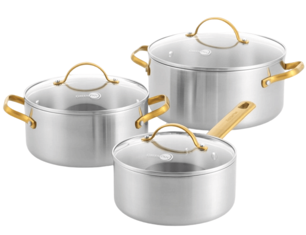 GreenPan Topfset Padova Reserve 3-teilig - Triply Edelstahl - Kochtöpfe ø 20, 24 cm, Stieltopf ø 18 cm
