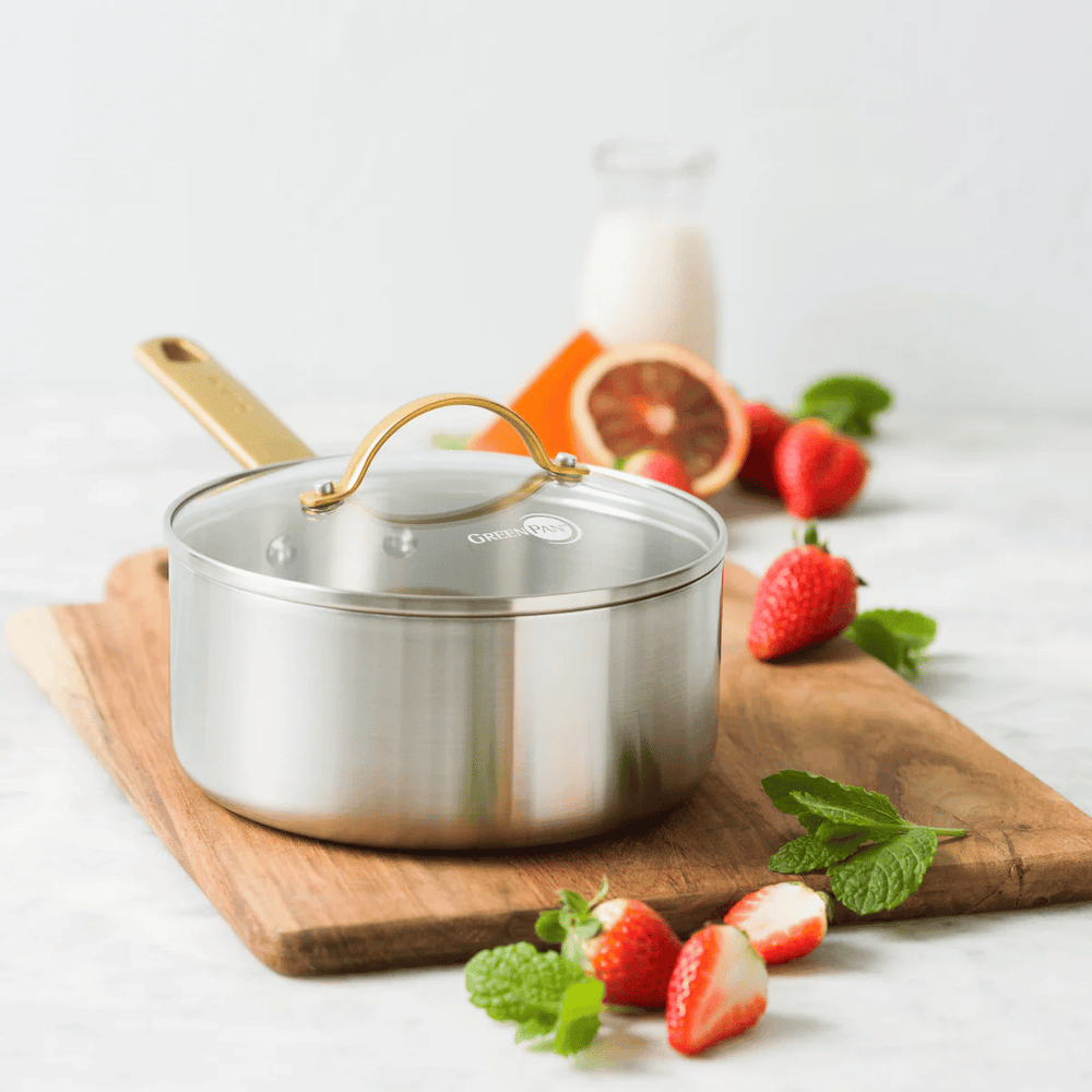 GreenPan Topfset Padova Reserve 3-teilig - Triply Edelstahl - Kochtöpfe ø 20, 24 cm, Stieltopf ø 18 cm