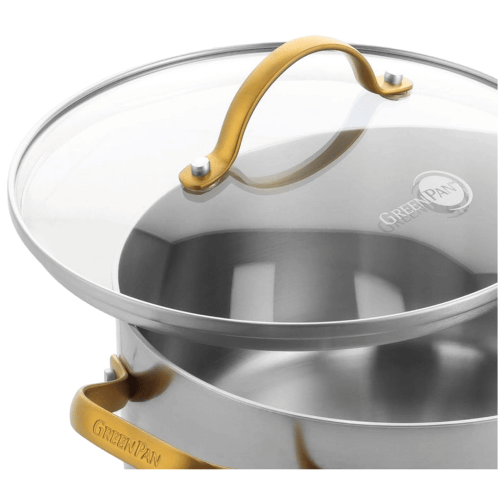 GreenPan Topfset Padova Reserve 5-teilig - Triply Edelstahl - Kochtöpfe ø 20, 24 cm, Stieltopf ø 18 cm & Bratpfanne ø 20 & 28 cm