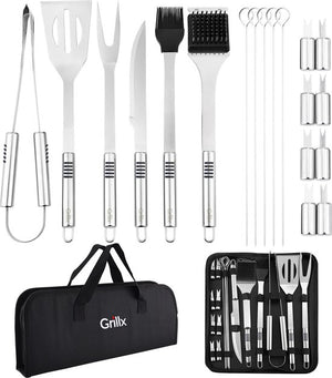 GrillX BBQ Zubehör Werkzeugset - BBQ Zange, Spatel, Gabel, Bürste - Komplettes Grillwerkzeug Set