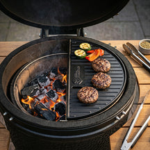 Cookinglife Halbmond-Grillplatte / Gusseisen-Plancha - Doppelseitig - Geeignet für 46 cm Kamados