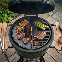 Cookinglife Halbmond-Grillplatte / Gusseisen-Plancha - Doppelseitig - Geeignet für 46 cm Kamados