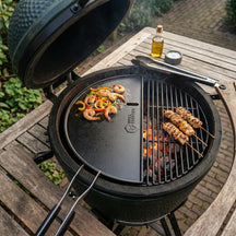 Cookinglife Halbmond-Grillplatte / Gusseisen-Plancha - Doppelseitig - Geeignet für 46 cm Kamados
