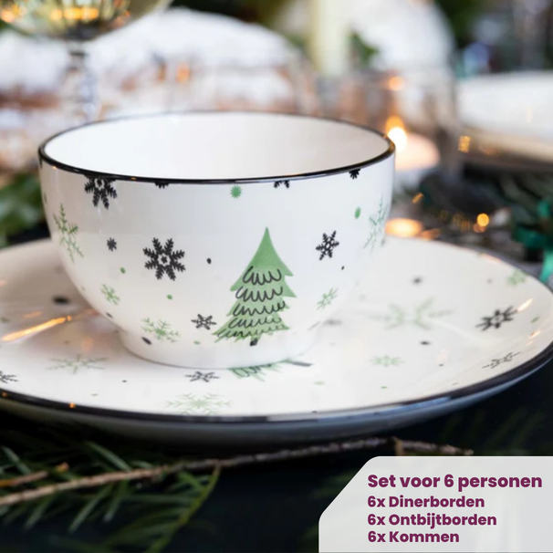 Cookinglife Geschirrset - Weihnachtsgeschirr - Keramik - Grün 18-teilig / 6 Personen