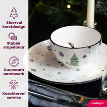 Cookinglife Weihnachtsgeschirrset Grün 18-teilig / 6 Personen - 6 Speiseteller , 6 Frühstücksteller & 6 Schalen