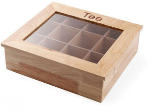 Hendi Teebox aus Holz mit Acrylfenster – 12 Fächer – 30 x 28 x 9 cm