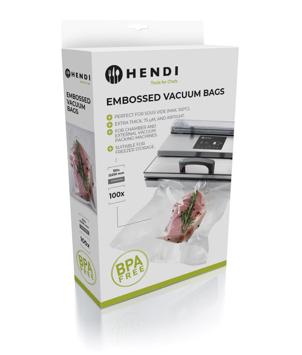 Hendi Vakuumbeutel mit geprägtem Siegel – Sous-Vide-Beutel – 20 x 30 cm – Geeignet für FoodSaver Vakuumiergeräte – 100 Stück