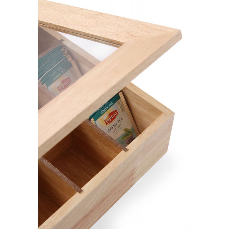 Hendi Teebox aus Holz mit Acrylfenster – 12 Fächer – 30 x 28 x 9 cm