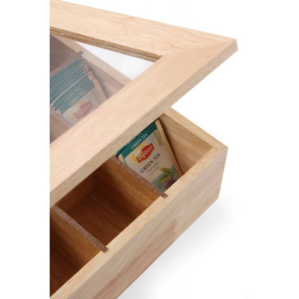 Hendi Teebox aus Holz mit Acrylfenster – 12 Fächer – 30 x 28 x 9 cm