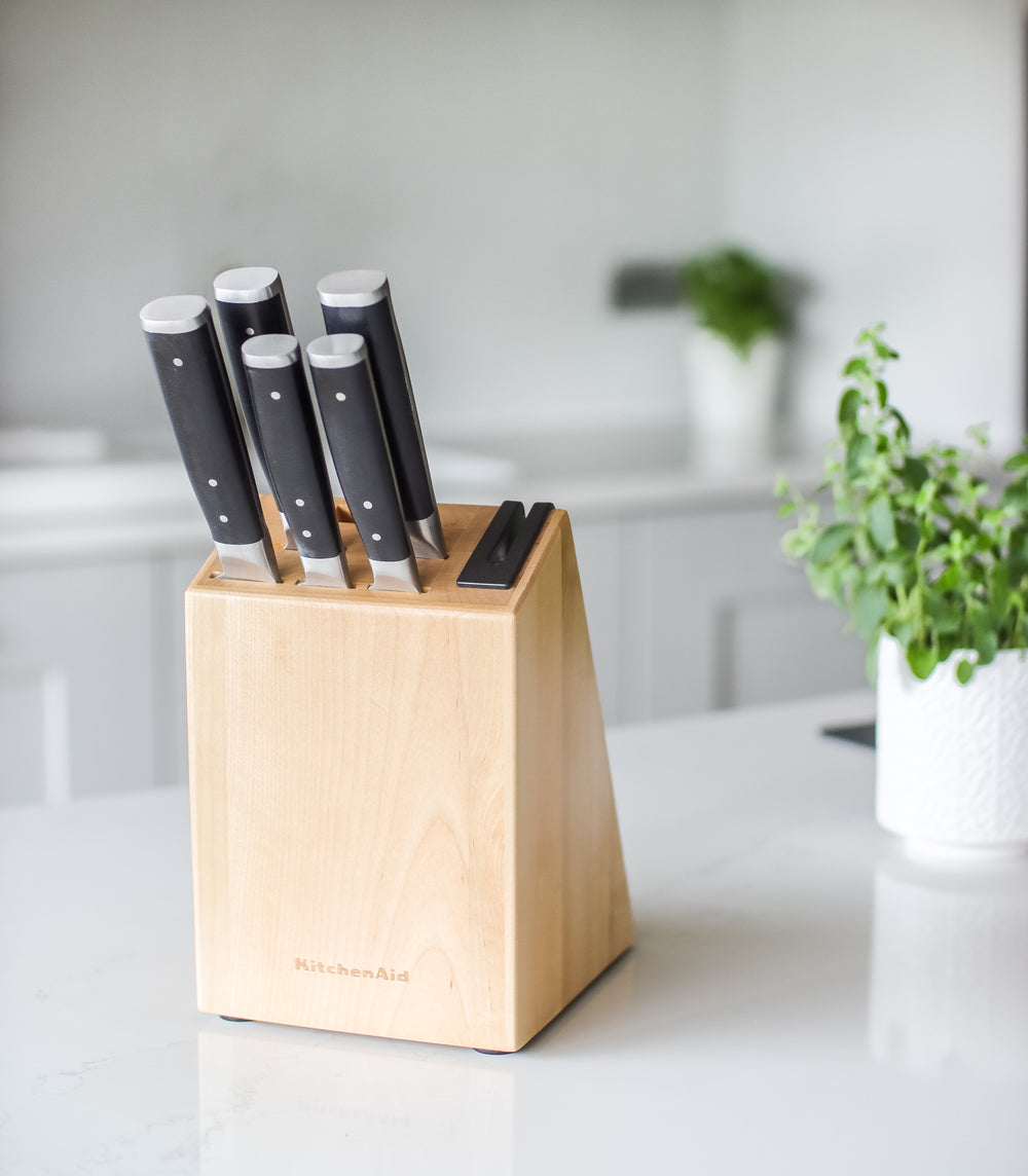 KitchenAid Messerblock Gourmet Birke-Edelstahl 6-tlg - Messerset mit Schleifer