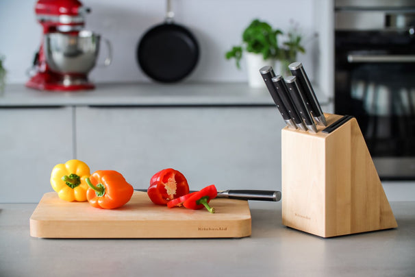 KitchenAid Messerblock Gourmet Birke-Edelstahl 6-tlg - Messerset mit Schleifer