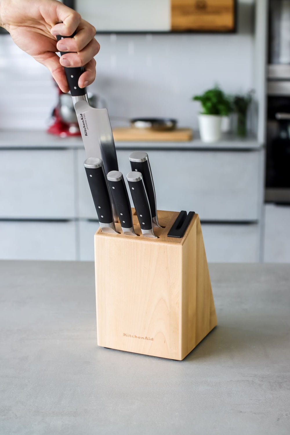 KitchenAid Messerblock Gourmet Birke-Edelstahl 6-tlg - Messerset mit Schleifer