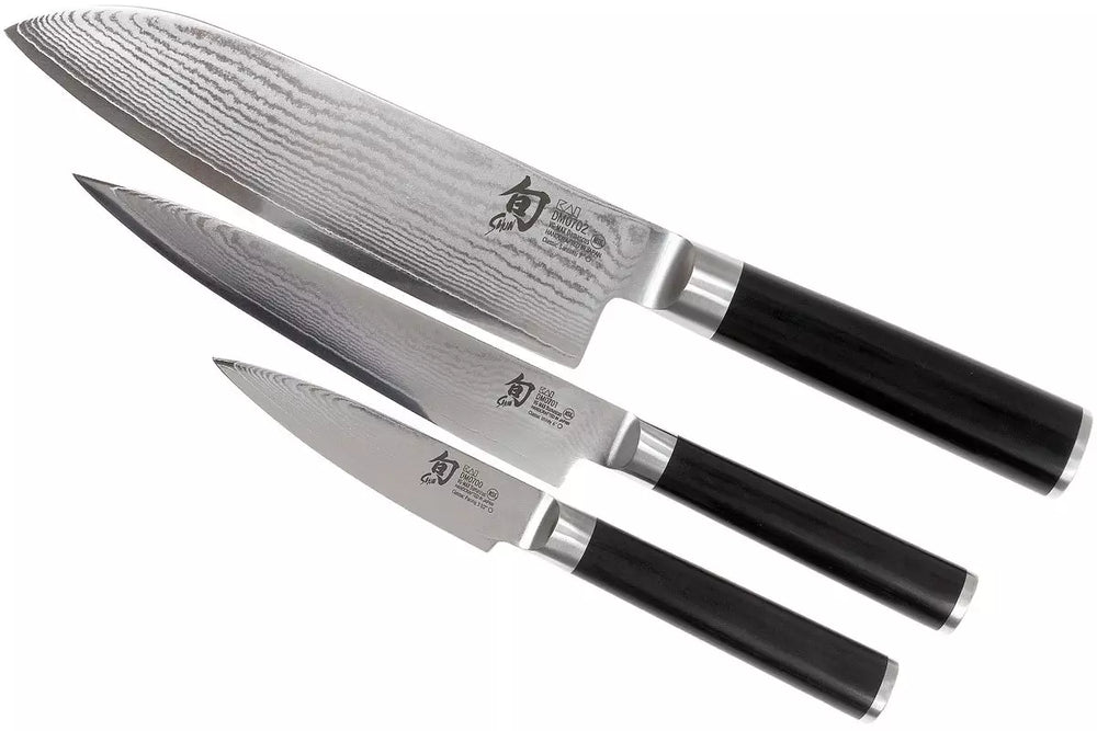 Kai Shun Classic Messerset - 32-lagiger Damaststahl - (Büromesser + Universalmesser + Santokumesser) 3-teilig - DMS-310