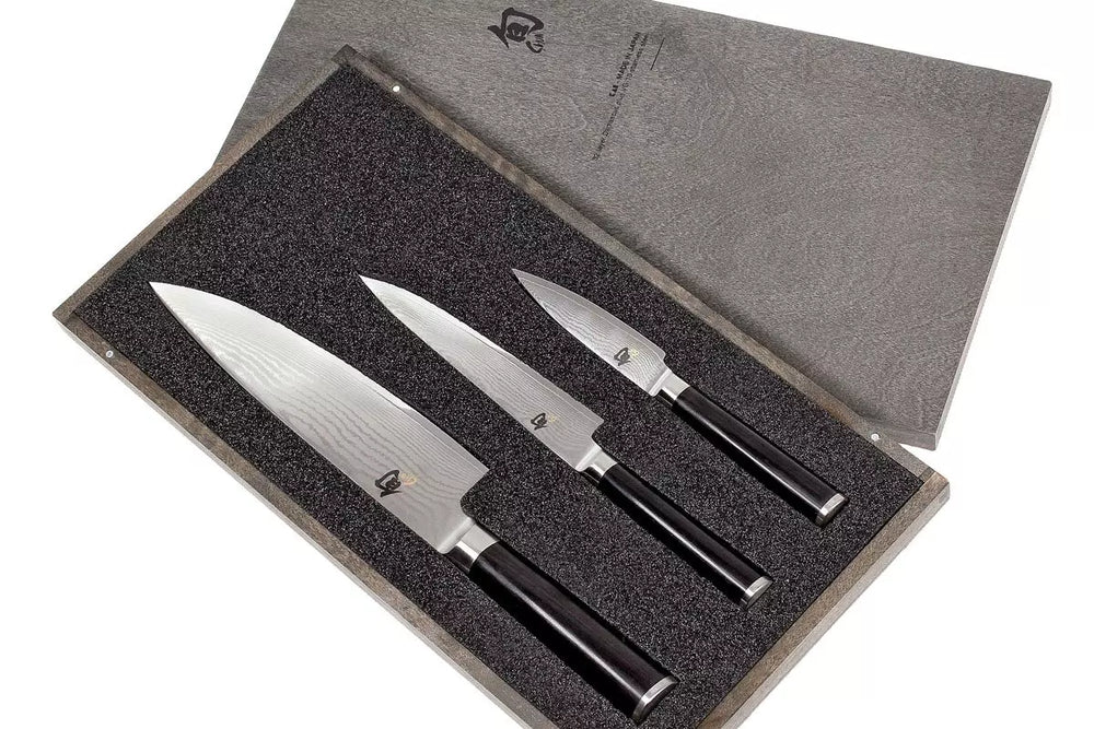 Kai Shun Classic Messerset – 32 Lagen Damaststahl – (Büromesser + Universalmesser + Kochmesser) 3-teilig – DMS-300