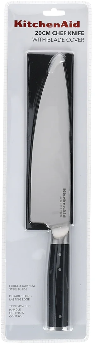KitchenAid Kochmesser Gourmet Edelstahl 20 cm Schwarz/Silber - mit Messerschutz