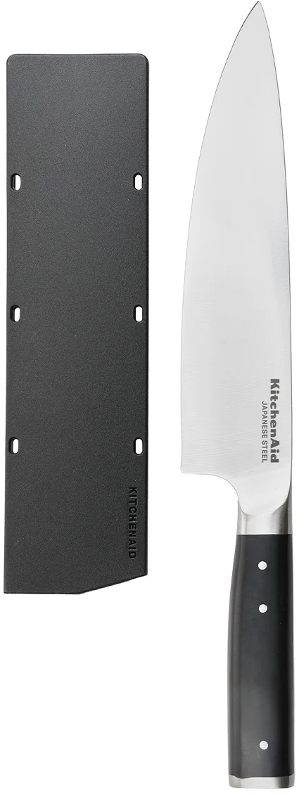 KitchenAid Kochmesser Gourmet Edelstahl 20 cm Schwarz/Silber - mit Messerschutz