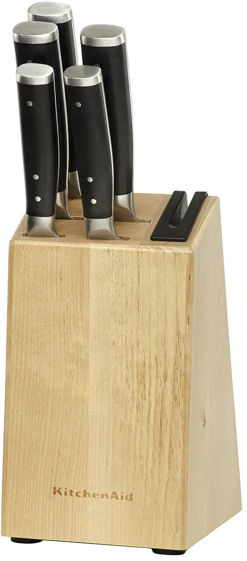 KitchenAid Messerblock Gourmet Birke-Edelstahl 6-tlg - Messerset mit Schleifer
