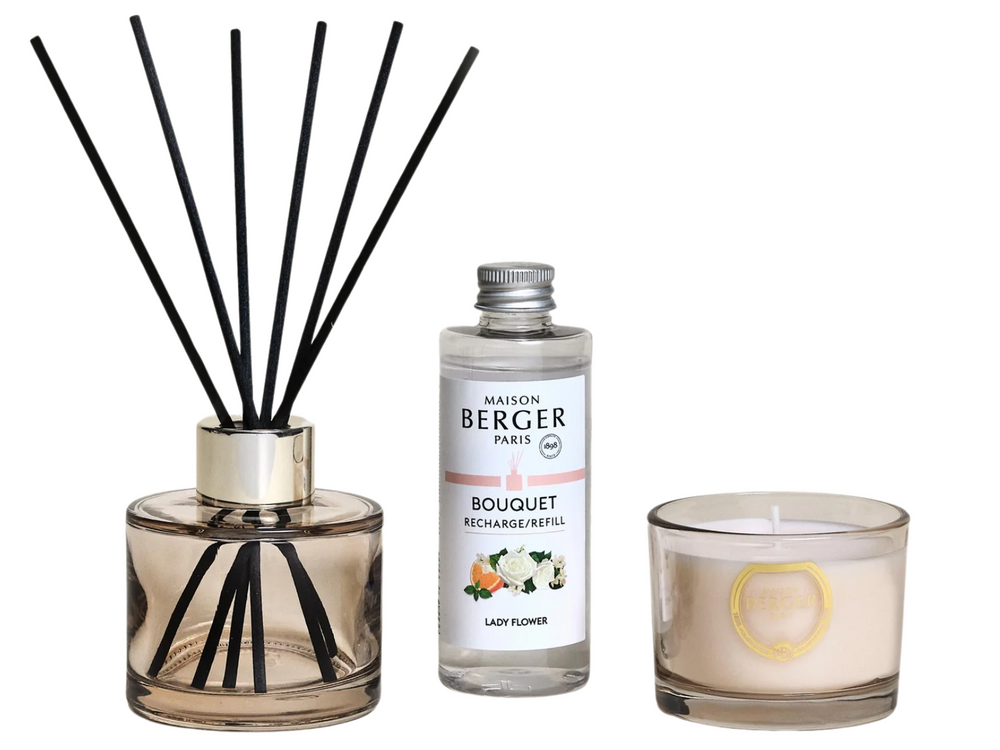 Maison Berger Geschenkset – Duftstäbchen &amp; Duftkerze – Eternity Nude – Lady Flower 