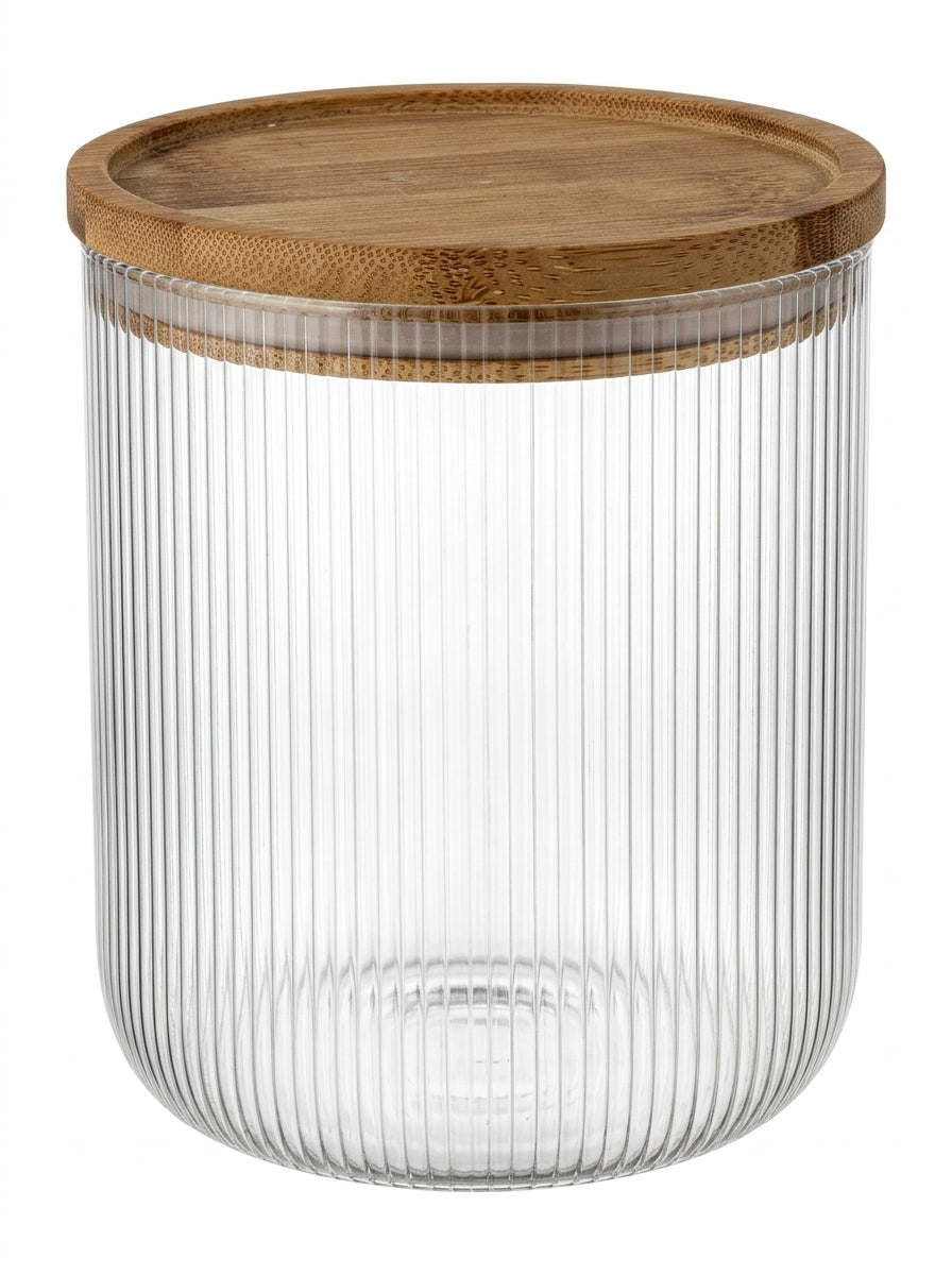 Cookinglife Vorratsbehälter Set Boro Lines - Glas Bambusdeckel - ø 11 cm - 980 ml - 3 Stück