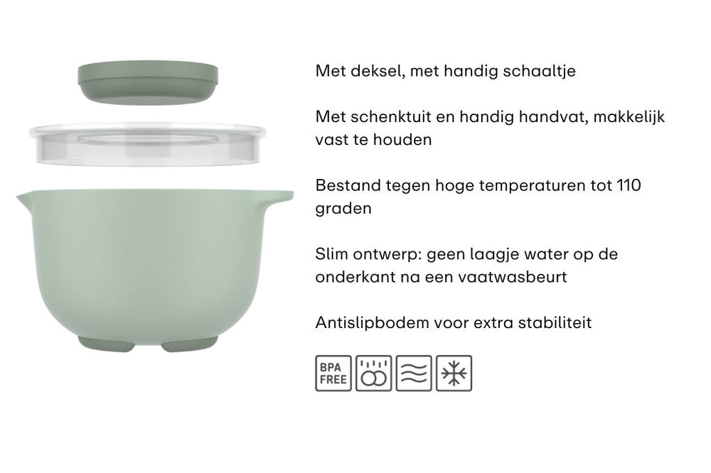Mepal Rührschüsselset Chef It Nordic Sage 2-teilig - Rührschüssel mit Deckel 3 Liter + Spatel