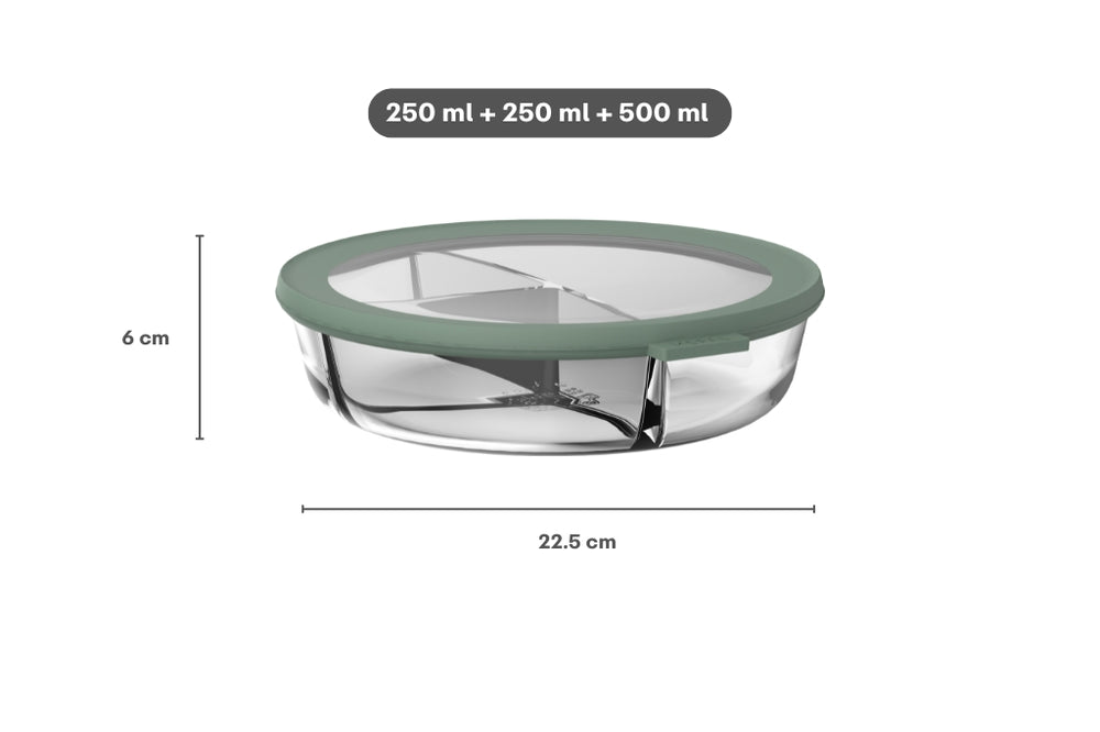 Mepal Glas Frischhaltedose Cirqula Nordic Sage 3-Fächer - 1 Liter