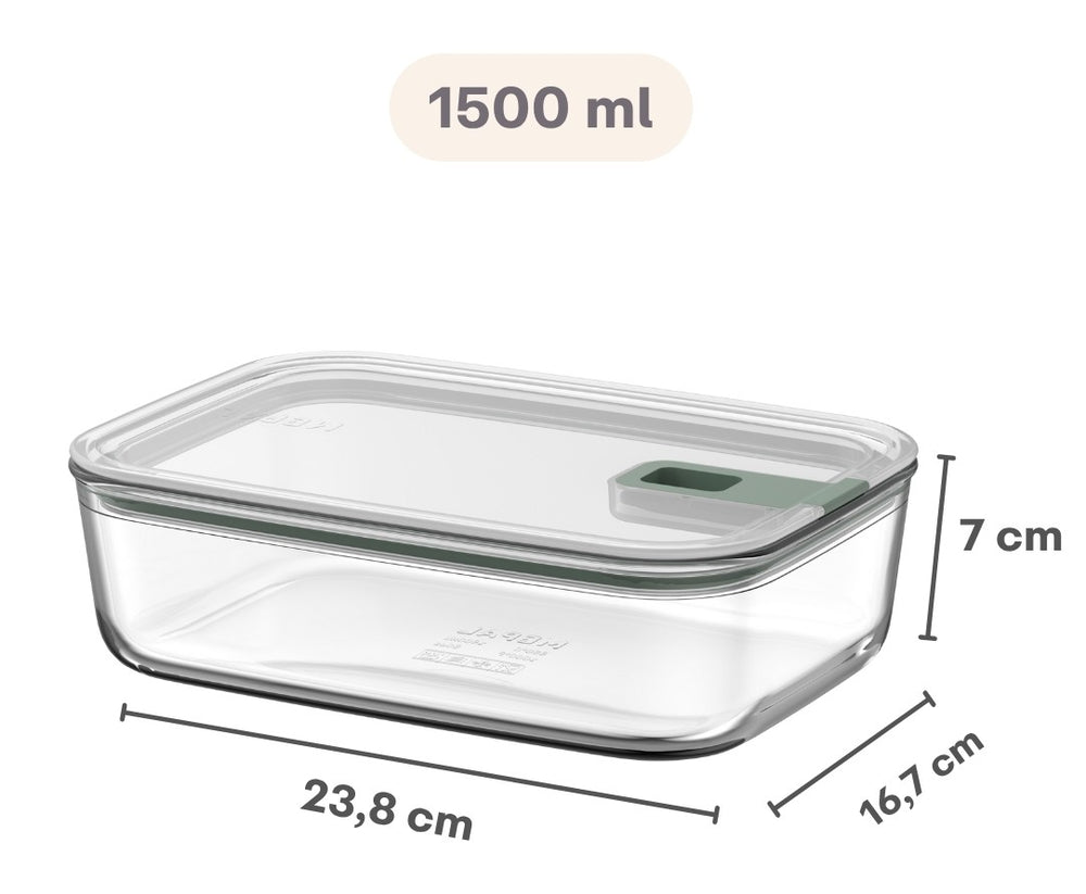 Mepal Auflaufform / Lasagneform mit Deckel EasyClip Nordic Sage - Glas - 1,5 Liter