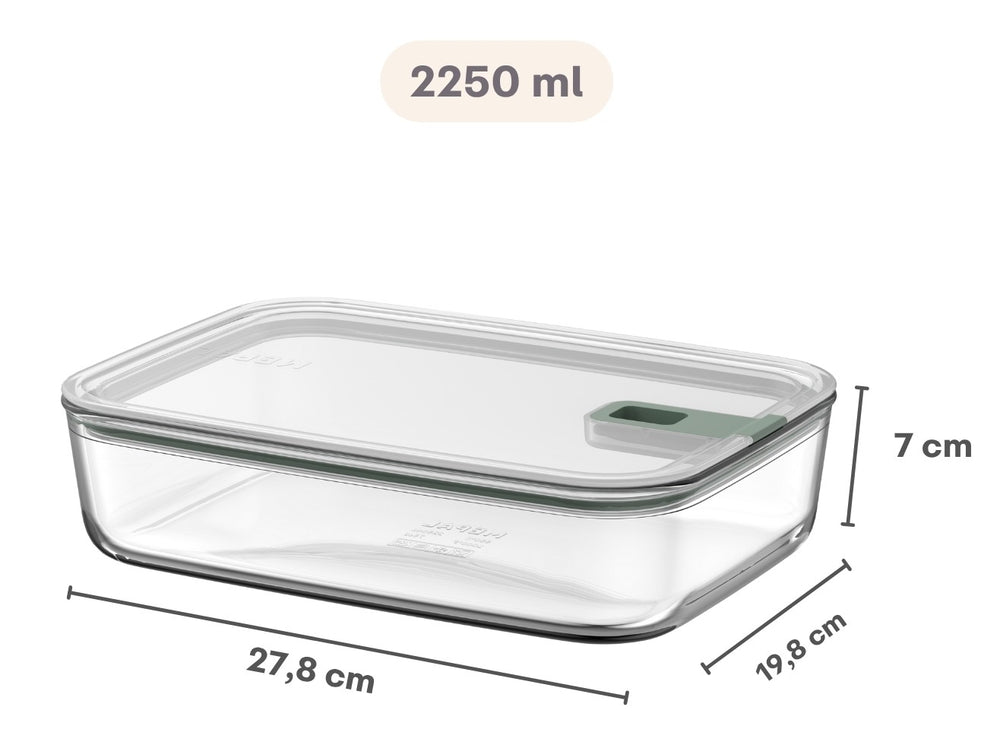 Mepal Auflaufform / Lasagneform mit Deckel EasyClip Nordic Sage - Glas - 2,25 Liter